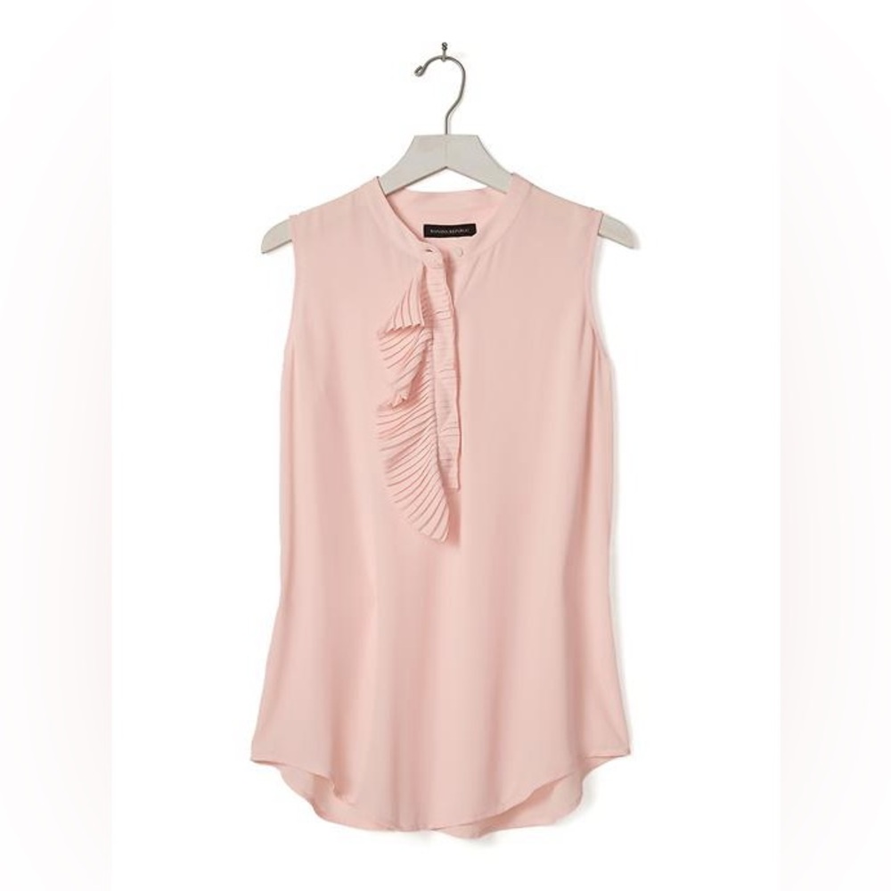 Banana Republic Petite L Blush Pink Ruffle Blouse NWT Flowy Relaxed Fit Top - Picture 3 of 8